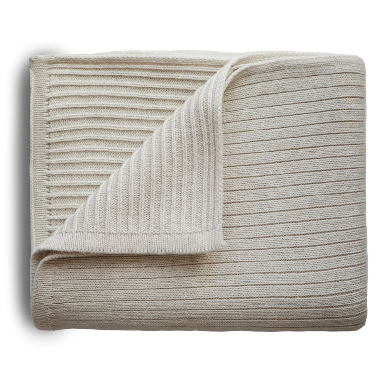 Beige Melange Knitted Ribbed Baby Blanket