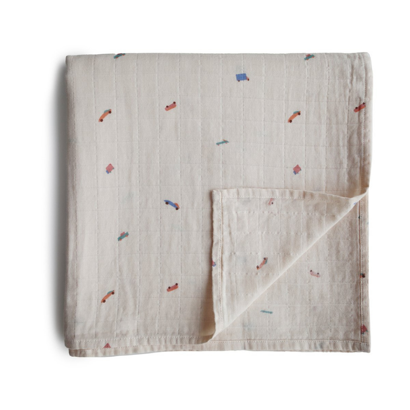 Retro Cars Organic Cotton Muslin Swaddle Blanket