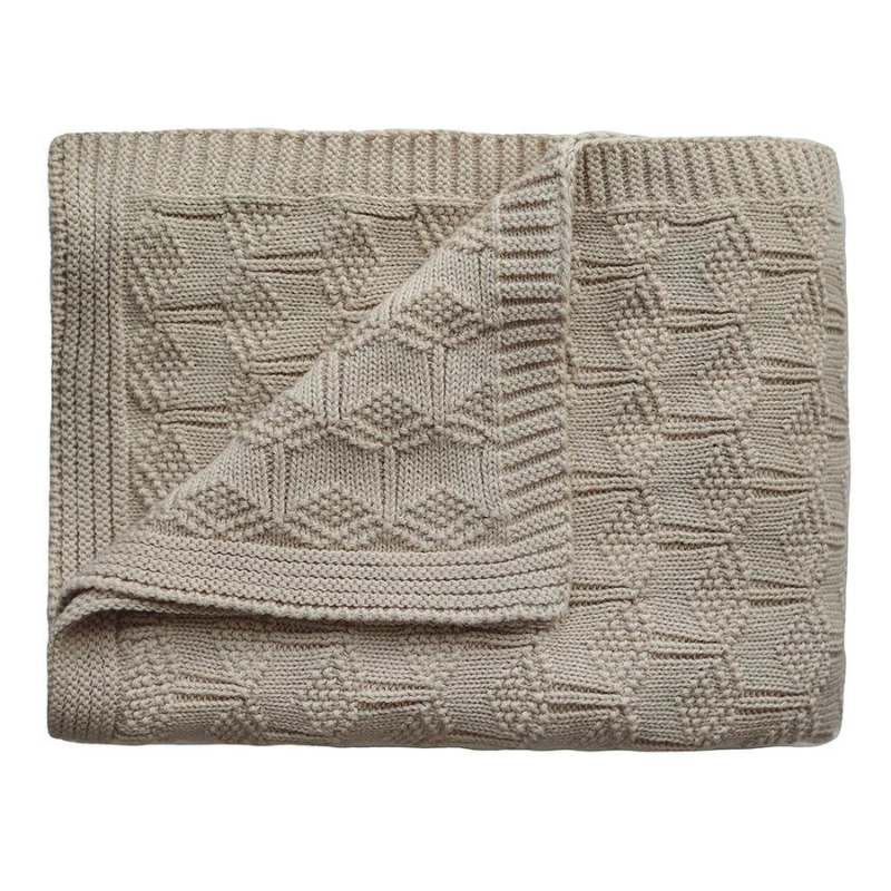 Beige Honeycomb Knitted Ribbed Baby Blanket