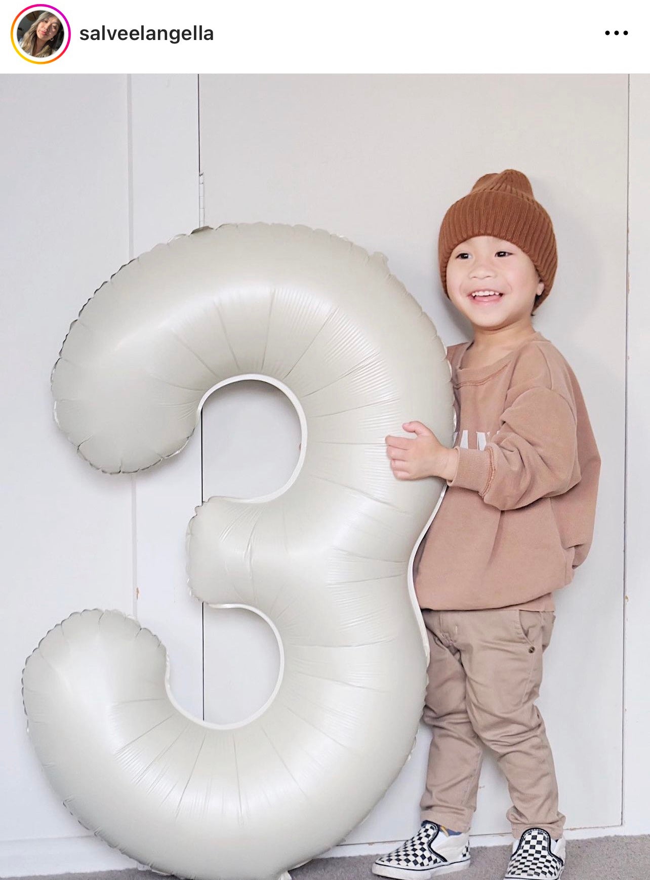 Three Cream Number Balloon