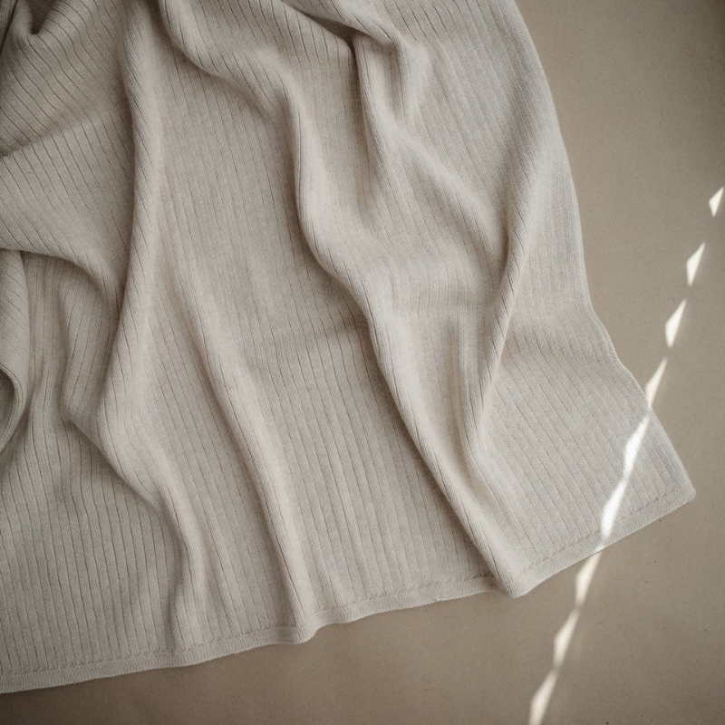Beige Melange Knitted Ribbed Baby Blanket